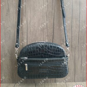 کیف دوشی زنانه چرم گاوی مشکی سنگی دست دوز مدل i-570 ایزاکو